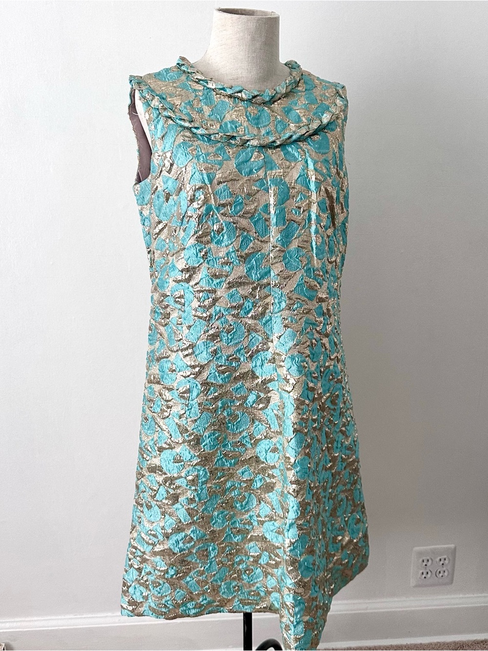 Vintage 1950s Miss Marco Sz Large Blue Metallic Cocktail Shift Evening Dress